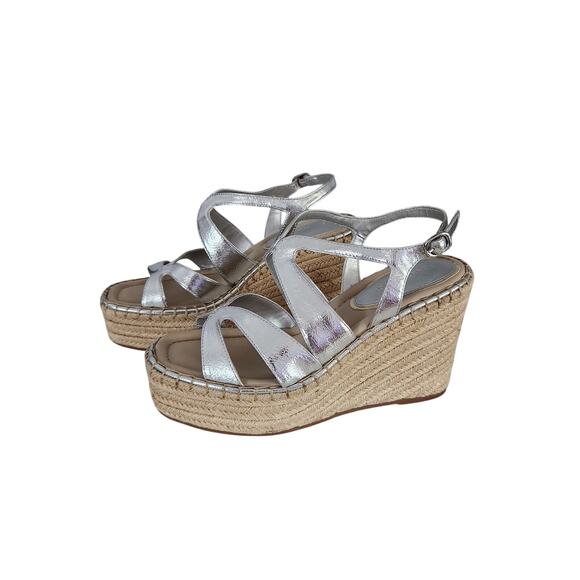 Kenneth Cole New York Women's Solace Espadrille Platform Wedge Sandals silver 8 - Picture 1 of 8